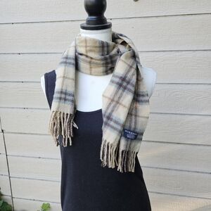Burberry cashmere scarf tan plaid with purple blue and brown